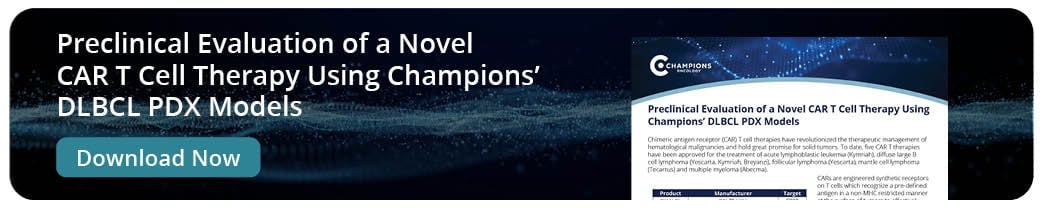 Click to download your case study of preclinical evaluation of a novel CAR T cell therapy using Champions' DLBCL PDX models.